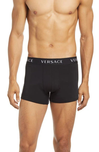 Versace Jersey Stretch Cotton Boxer Briefs, Set Of 2 In Black-black