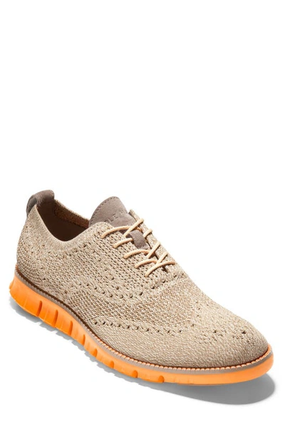 Cole Haan Zerogrand Stitch-lite Wingtip Oxford In Cement/ Vibrant Orange