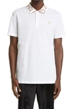 Versace Polo Shirt With Greek Pattern In White