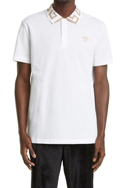 VERSACE METALLIC GRECA COLLAR PIQUÉ POLO,A874021A01552