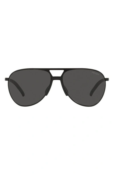 Prada Pilot 59mm Matte Black Aviator Sunglasses In Matte Black/ Dark Grey