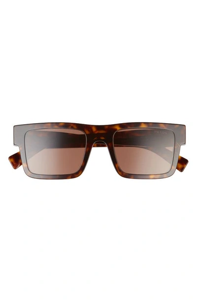 Prada 52mm Rectangular Sunglasses In Tortoise/ Dark Brown