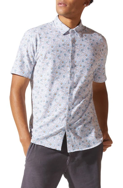 Good Man Brand Flex Pro Slim Fit Print Short Sleeve Button-up Shirt In Milk Sand Spirals