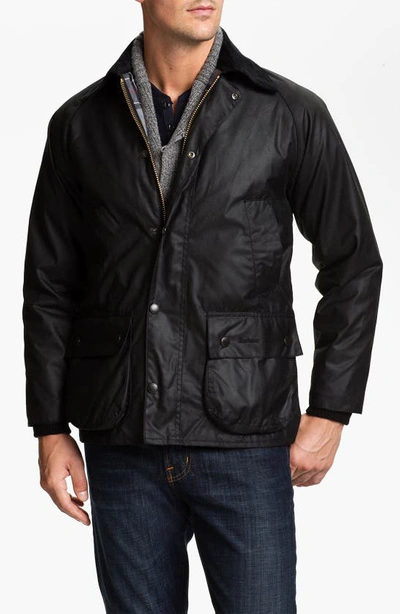 Barbour 'bedale' Regular Fit Waxed Cotton Jacket In Black