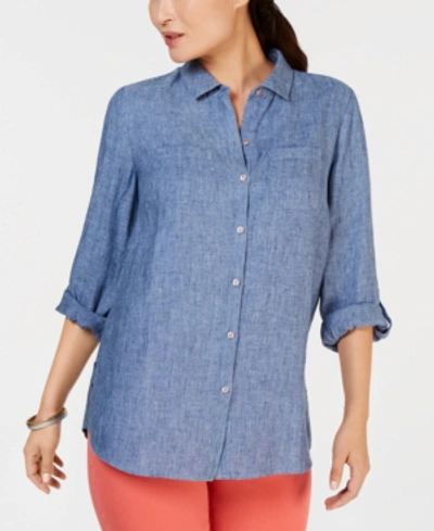 Charter Club Linen Shirt, Created For Macy's In Blue Ocean