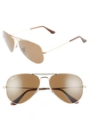 Ray Ban Original 58mm Aviator Sunglasses In Gold/ Brown Solid