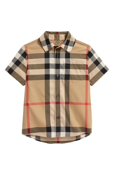 Burberry Kids' Mini Owen Check Short Sleeve Button-up Shirt In Beige