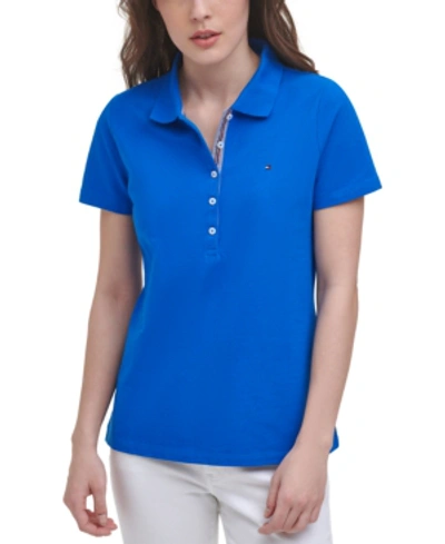 Tommy Hilfiger Women's Solid Short-sleeve Polo Top In Cerulean