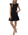 Cece Plus Size Flutter Sleeve Ruffled Dress In Rich Black