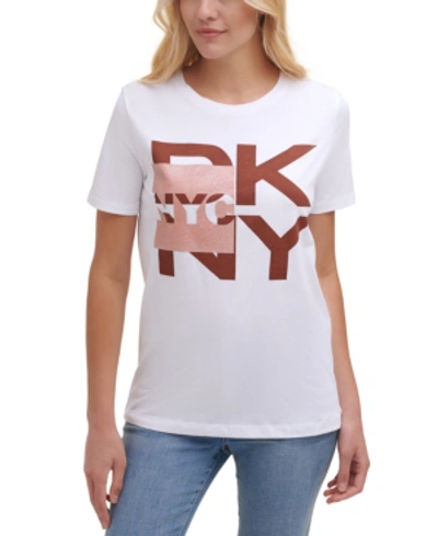 Dkny Glitter Nyc Logo Graphic T-shirt In Bitter Chocolate