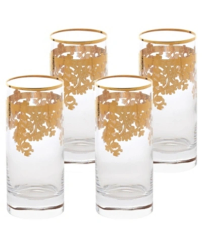 Lorren Home Trends Embellished 24k Gold Crystal High Ball Tumbler - Set Of 4