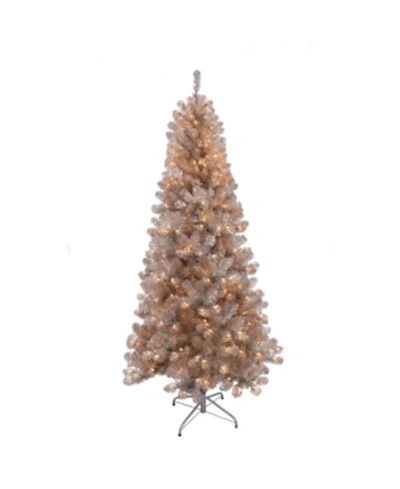 Puleo International 6.5 Ft. Rose Gold Tinsel Artificial Christmas Tree With 400 Ul- Listed Lights