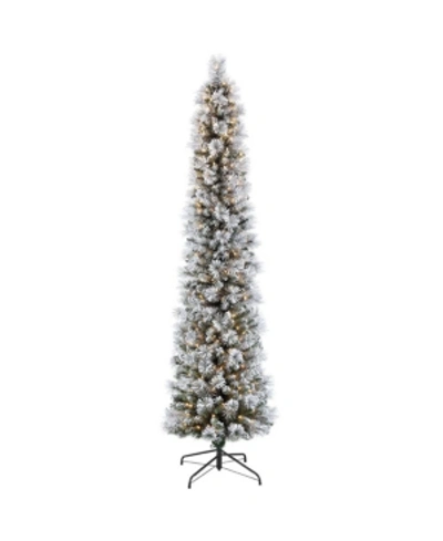 Puleo International 6.5 Ft. Pre-lit Flocked Patagonia Pine Pencil Artificial Christmas Tree With 300 Ul- L In Green
