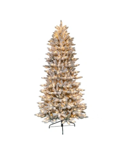 Puleo International 7.5 Ft. Pre-lit Flocked Slim Fraser Fir Artificial Christmas Tree With 500 Ul-listed C In Green