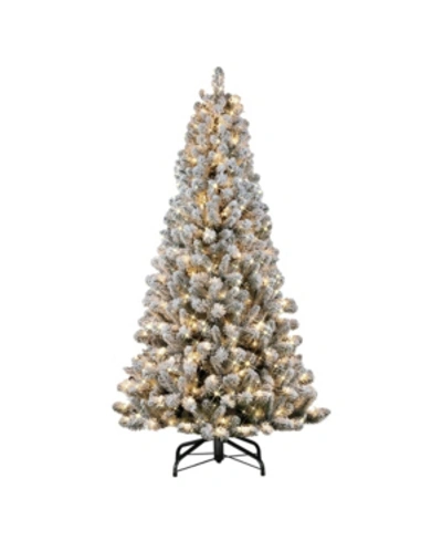 Puleo 6.5ft Pre-lit Flocked Vancouver Pine Artificial Christmas Tree In Green