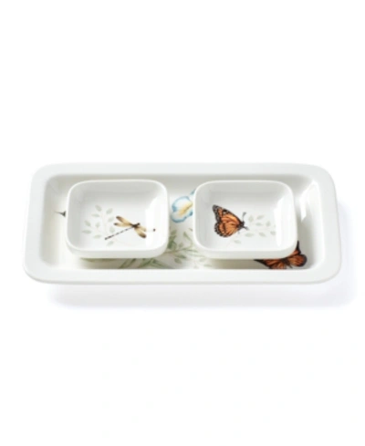 Lenox Butterfly Meadow 3 Piece Sushi Plate Bowls Set In White