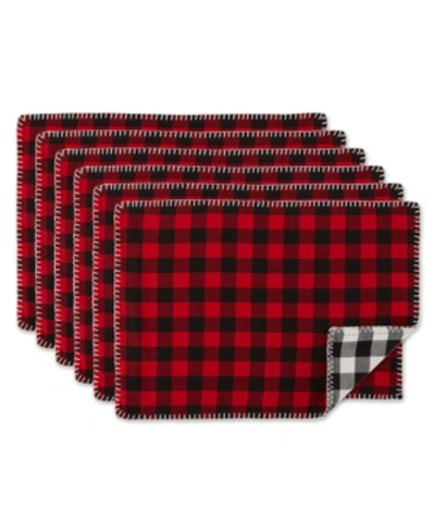 Design Imports Design Import Christmas Buffalo Check With Embroidery Placemat, Set Of 6 In Red