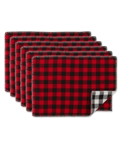 Design Imports Christmas Buffalo Check With Embroidery Placemat, Set Of 6 In Red