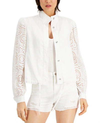 Inc International Concepts Petite Eyelet Bomber Jacket, Created For Macy's In Bright White
