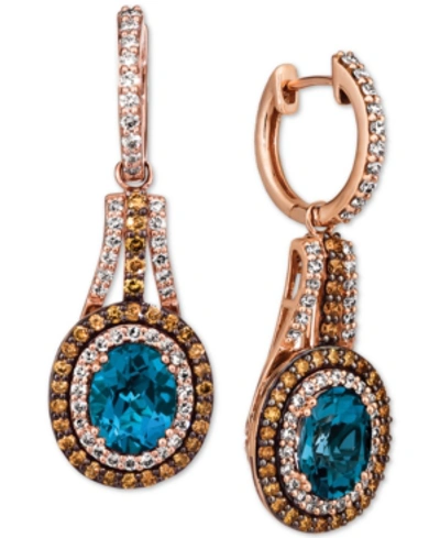 Le Vian Deep Sea Blue Topaz (3-1/2 Ct. T.w.) & Diamond (1-5/8 Ct. T.w.) Drop Earrings In 14k Rose Gold