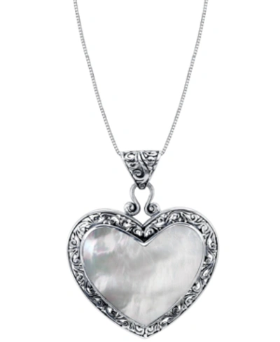 Macy's Mother-of-pearl Heart 18" Pendant Necklace In Sterling Silver
