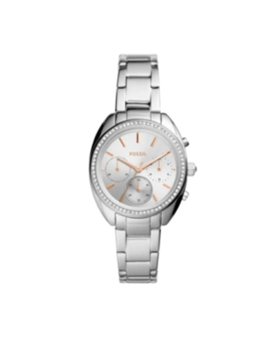 Fossil Ladies Vale Chronograph, Stainless Steel Watch 34mm In Silver