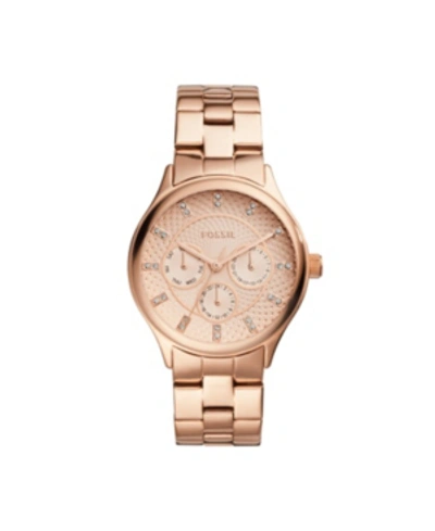 Fossil Ladies Modern Sophisticate Multifunction, Rose Gold Tone Stainless Steel Watch 36mm In Pink