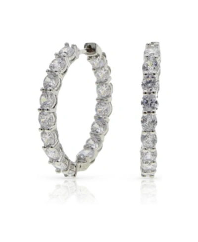 Ben Oni Solitaire Inside Out Cubic Zirconia Hoop Earrings In Silver