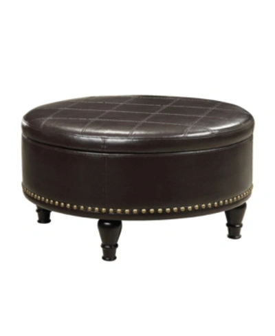 Osp Home Furnishings Augusta Round Storage Ottoman In Dark Brown