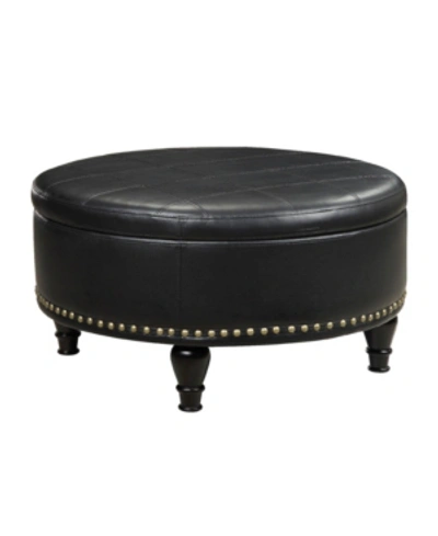 Osp Home Furnishings Augusta Round Storage Ottoman In Black