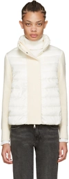 Moncler Maglione Quilted Shell And Ribbed Wool Jacket In Natural