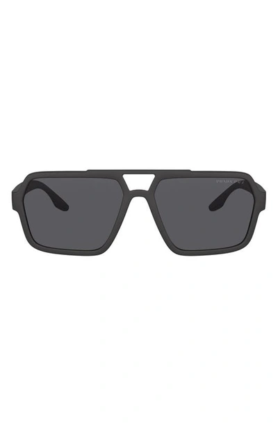 Prada 59mm Rectangle Sunglasses In Black/ Dark Grey