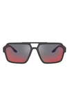 Prada 59mm Rectangle Sunglasses In Black/ Grey/ Blue/ Red Mirror