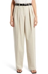 The Row Front Pleat Straight Leg Cotton Tailored Pants In Oatmeal