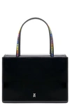 Amina Muaddi Gilda Rainbow Crystal Leather Top Handle Bag In Black Patent Rainbow Crystals