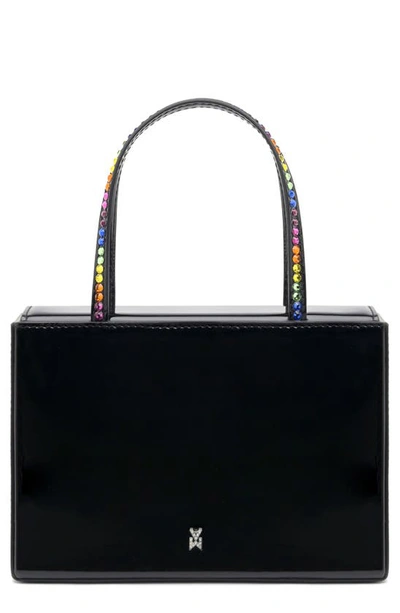 Amina Muaddi Gilda Rainbow Crystal Leather Top Handle Bag In Black Patent Rainbow Crystals