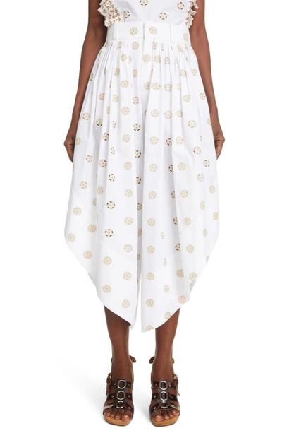 Chloé Cropped Embroidered Cotton-poplin Wide-leg Pants In White Beige 1