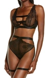 Oh La La Cheri Charisse Underwire Bra, Cutout Panties & Garter Stays Set In Black
