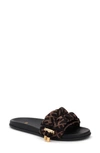 Fendi Black Brown Ff Vertigo Satin Slides In Brown Black