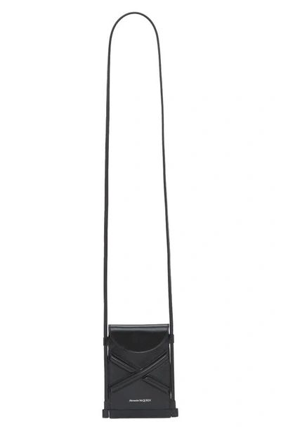 Alexander Mcqueen The Curve Leather Crossbody Phone Case In Black