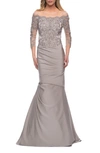 La Femme Lace Bodice Mermaid Gown In Light Gold