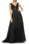 Mac Duggal Beaded Tulle Ball Gown In Black