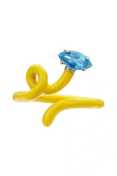 Bea Bongiasca Baby Vine Tendril Ring In Blue,yellow