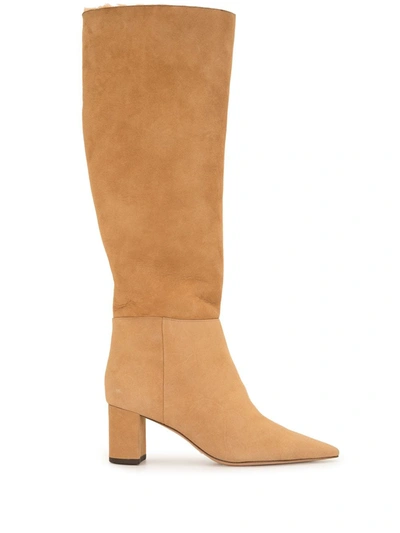 Alexandre Birman Pointed Toe Suede Boots In Braun