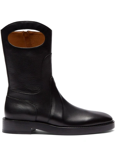 Burberry Porthole Detail Panelled Leather Boots In Black