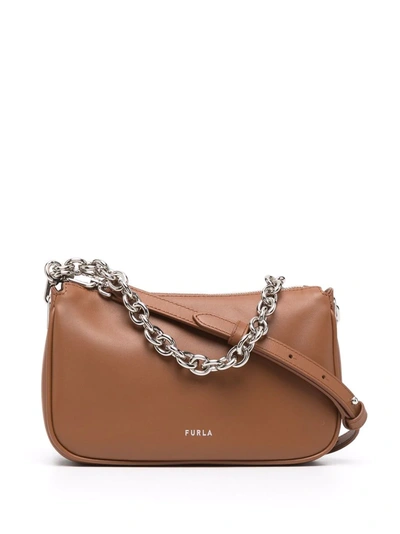 Furla Moon Small-size Leather Bag Cognac Leather Woman In Brown