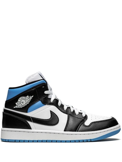 Jordan Air  1 Mid Sneakers In White  Black  University Blue