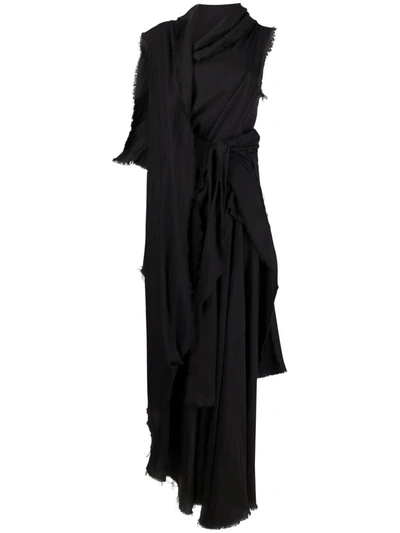 Yohji Yamamoto Asymmetric Draped Maxi Dress In Schwarz