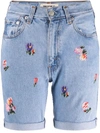 SEMICOUTURE MATHILDE FLORAL-EMBROIDERED DENIM SHORTS