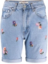 Semicouture Mathilde Floral-embroidered Denim Shorts In Blau